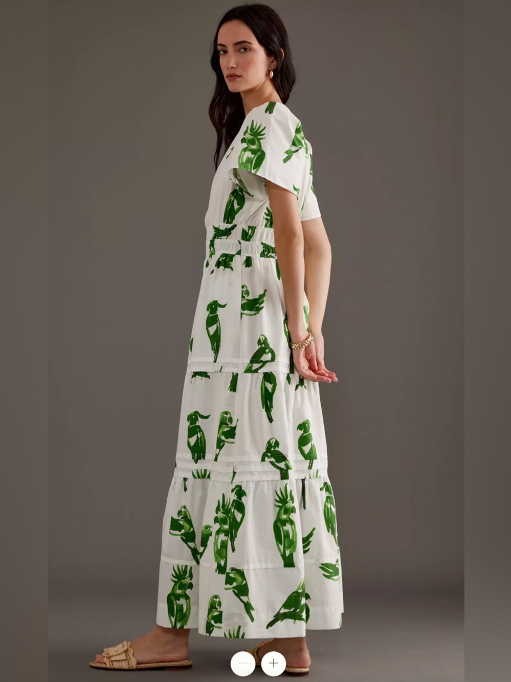 Anthropologie The Somerset Maxi Dress Green & White Parrot Print Tiered Sz: M - Picture 2 of 10